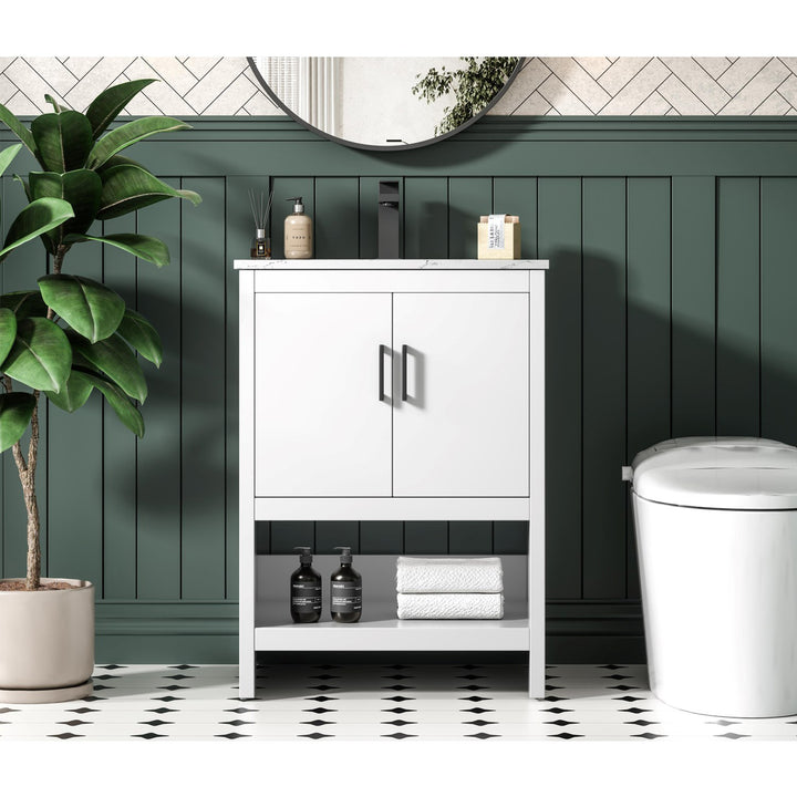 24 Inch Single Bathroom Vanity In White - View 2 - Joshua Marshal