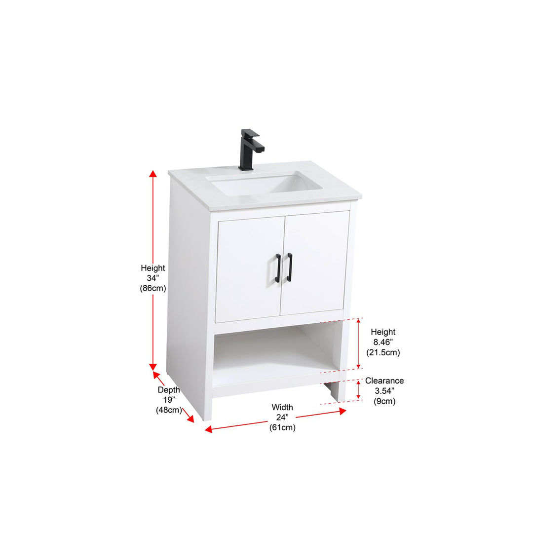 24 Inch Single Bathroom Vanity In White - View 6 - Joshua Marshal