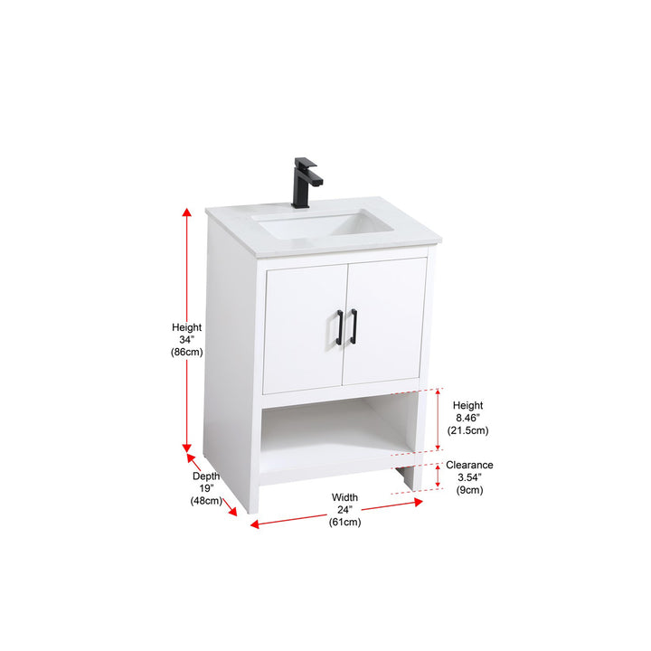 24 Inch Single Bathroom Vanity In White - View 6 - Joshua Marshal