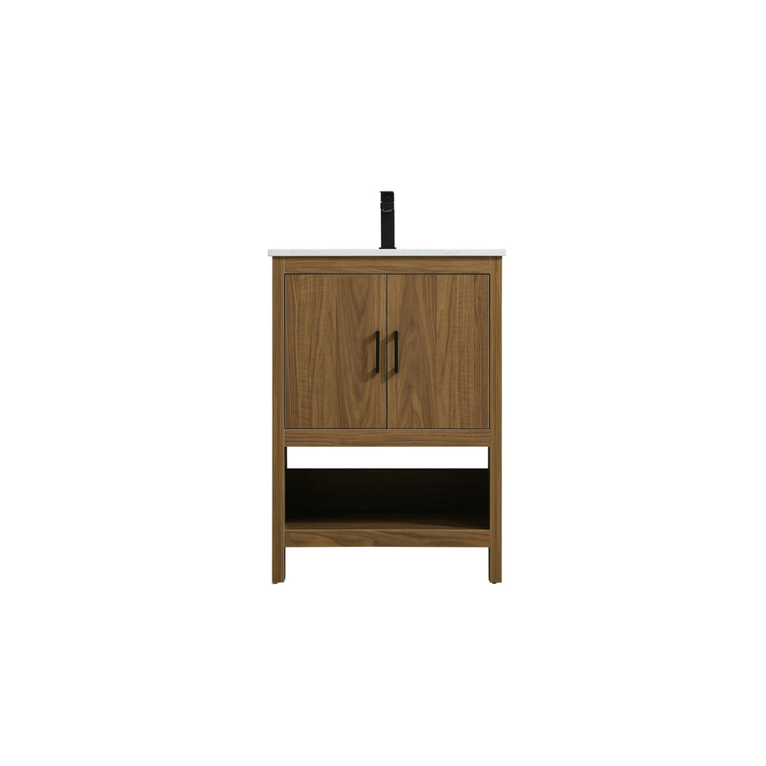 24 Inch Single Bathroom Vanity In Walnut Brown - View 3 - Joshua Marshal