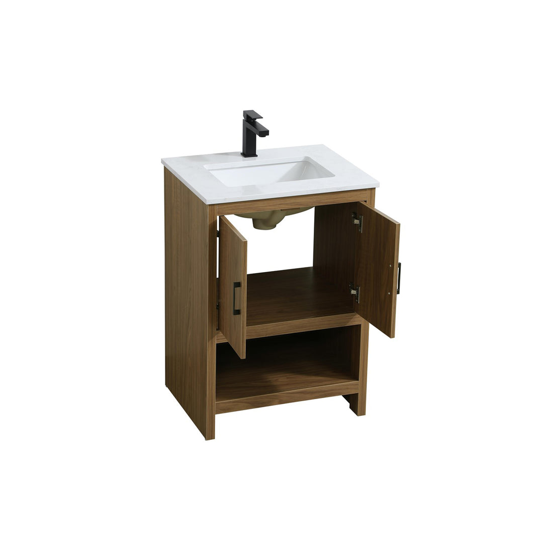 24 Inch Single Bathroom Vanity In Walnut Brown - View 4 - Joshua Marshal