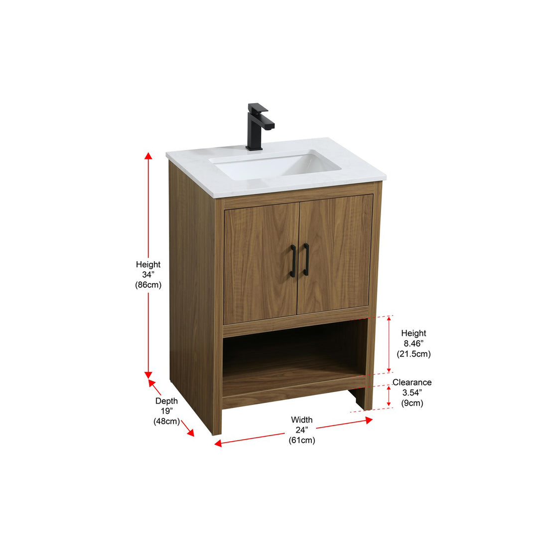 24 Inch Single Bathroom Vanity In Walnut Brown - View 6 - Joshua Marshal