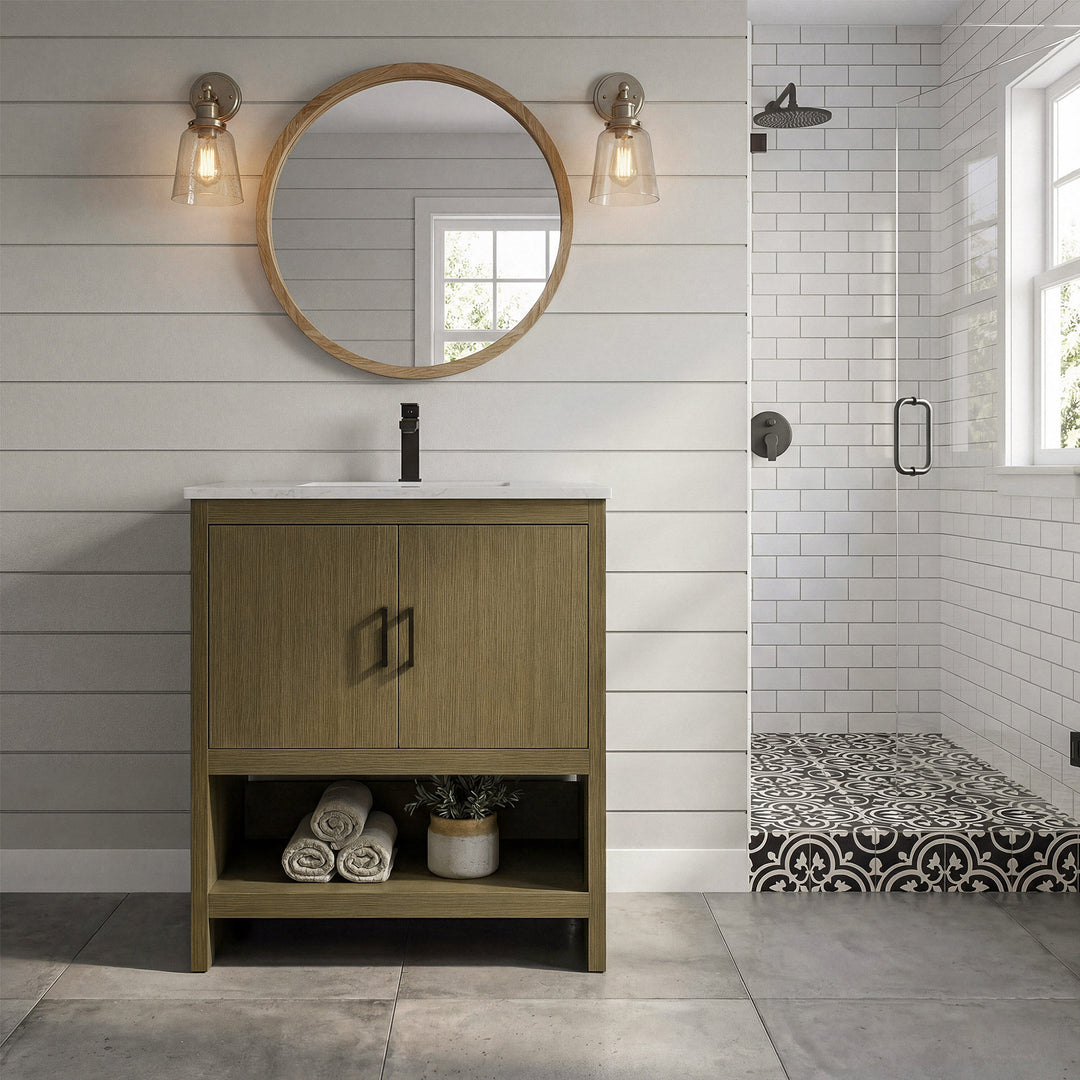 30 Inch Single Bathroom Vanity In Chestnut Brown - View 2 - Joshua Marshal
