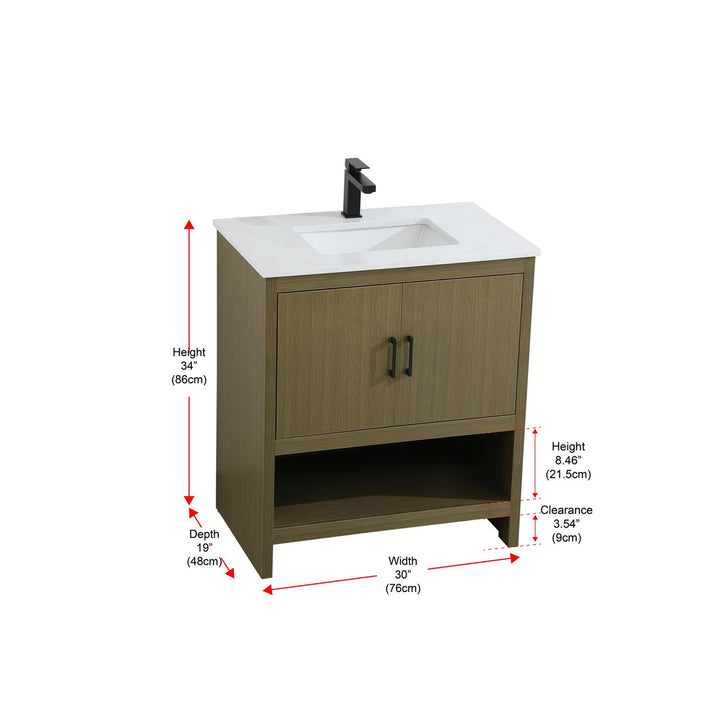 30 Inch Single Bathroom Vanity In Chestnut Brown - View 4 - Joshua Marshal
