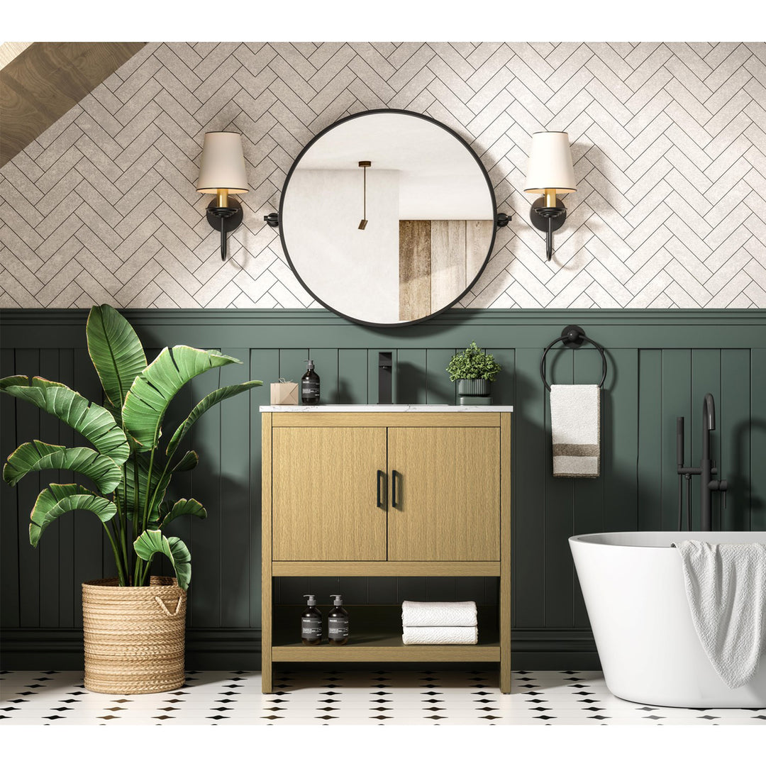 30 Inch Single Bathroom Vanity In Honey Brown - View 2 - Joshua Marshal