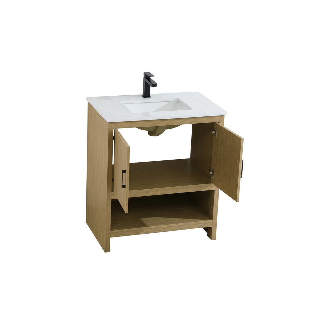 30 Inch Single Bathroom Vanity In Honey Brown - View 5 - Joshua Marshal