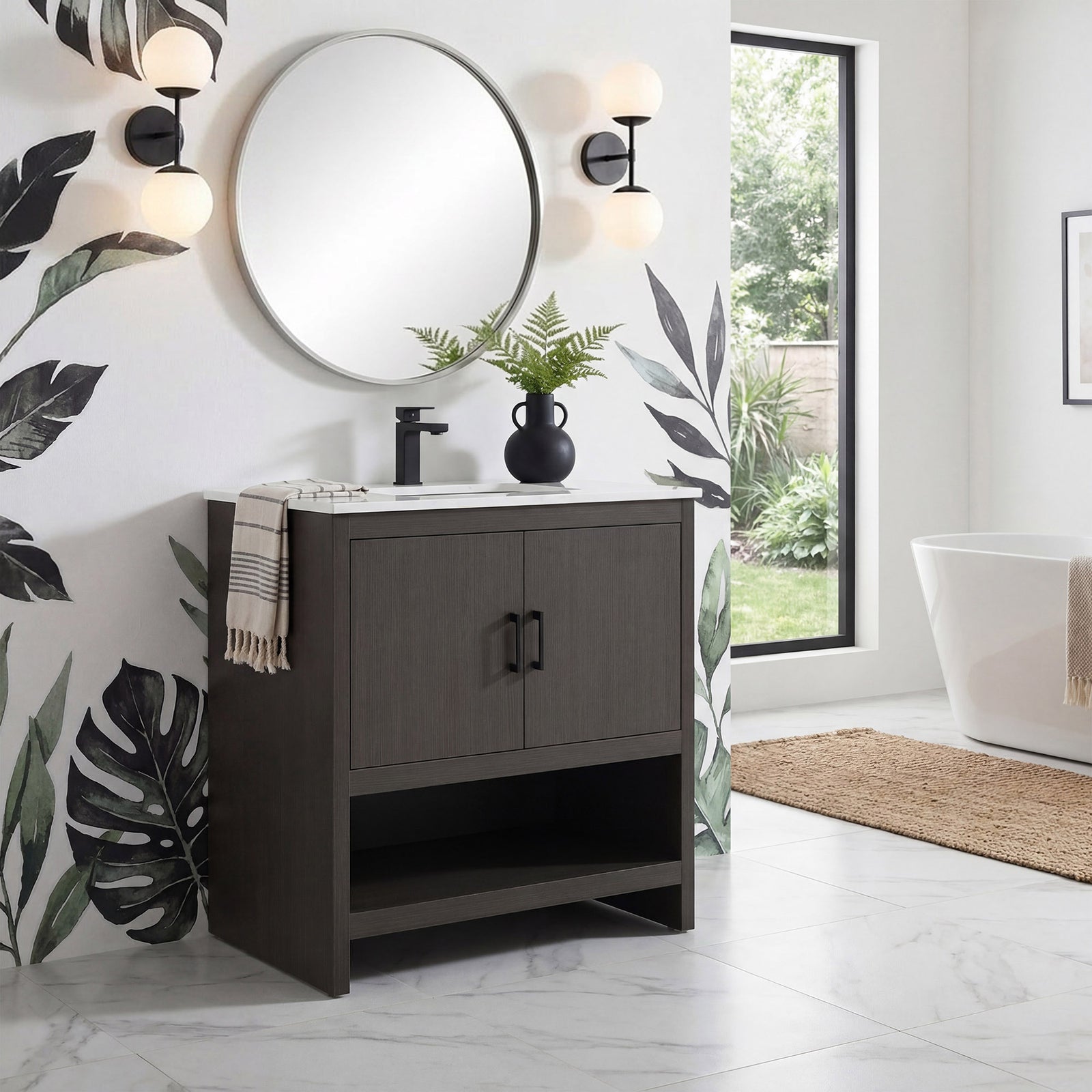 30 Inch Single Bathroom Vanity In Mocha Brown - View 2 - Joshua Marshal