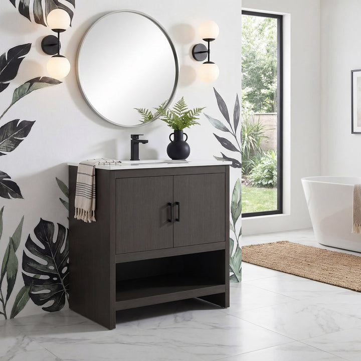30 Inch Single Bathroom Vanity In Mocha Brown - View 2 - Joshua Marshal