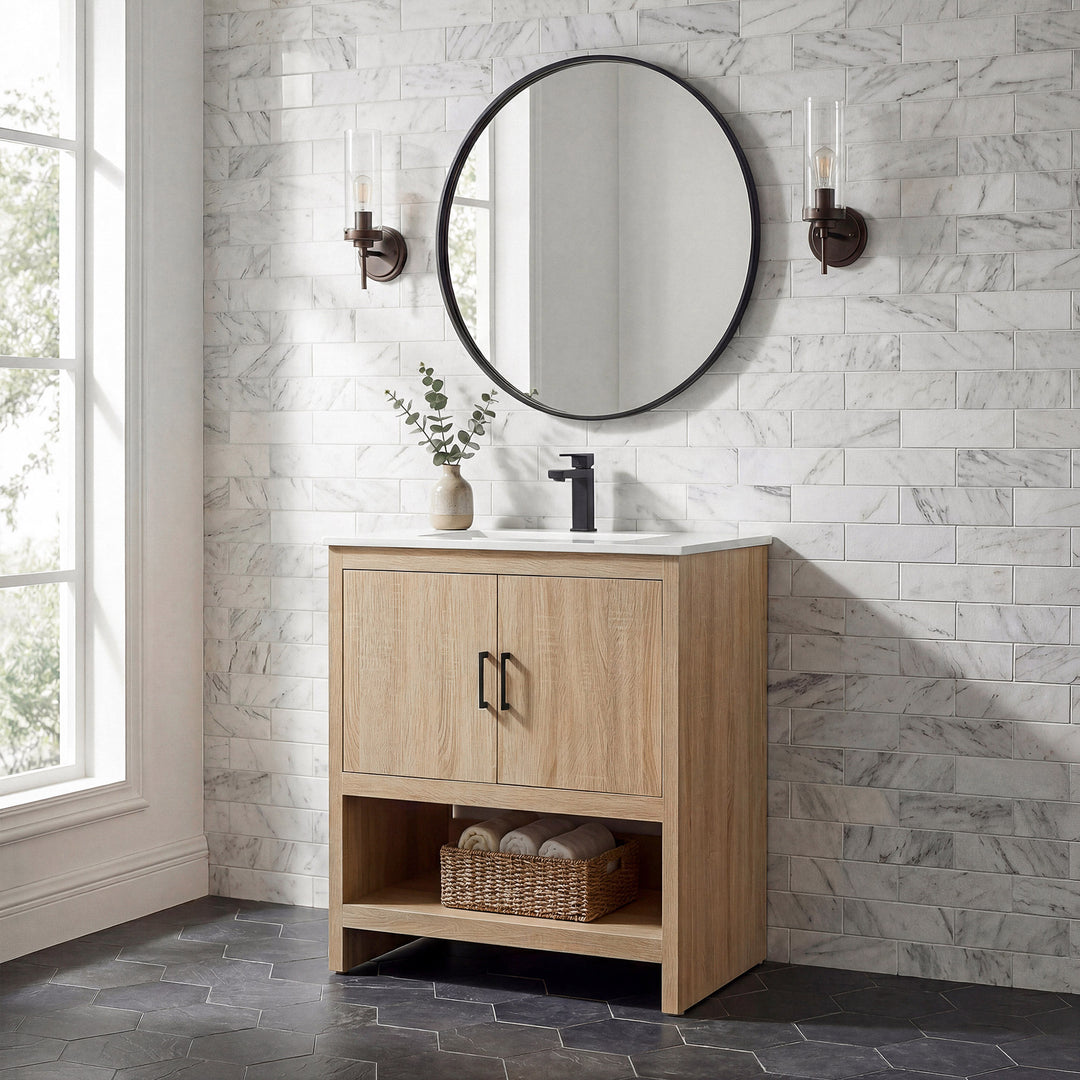 30 Inch Single Bathroom Vanity In Mango Wood - View 2 - Joshua Marshal