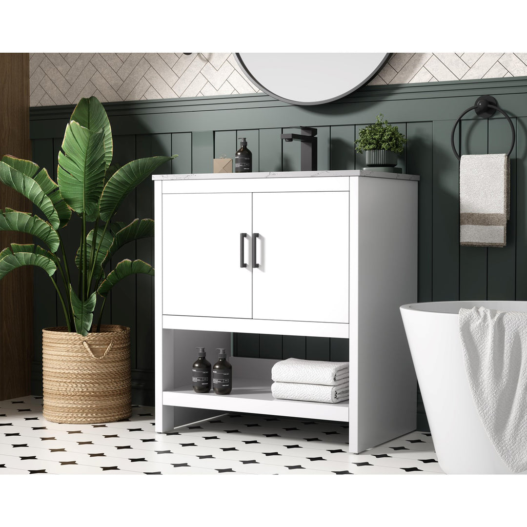 30 Inch Single Bathroom Vanity In White - View 2 - Joshua Marshal