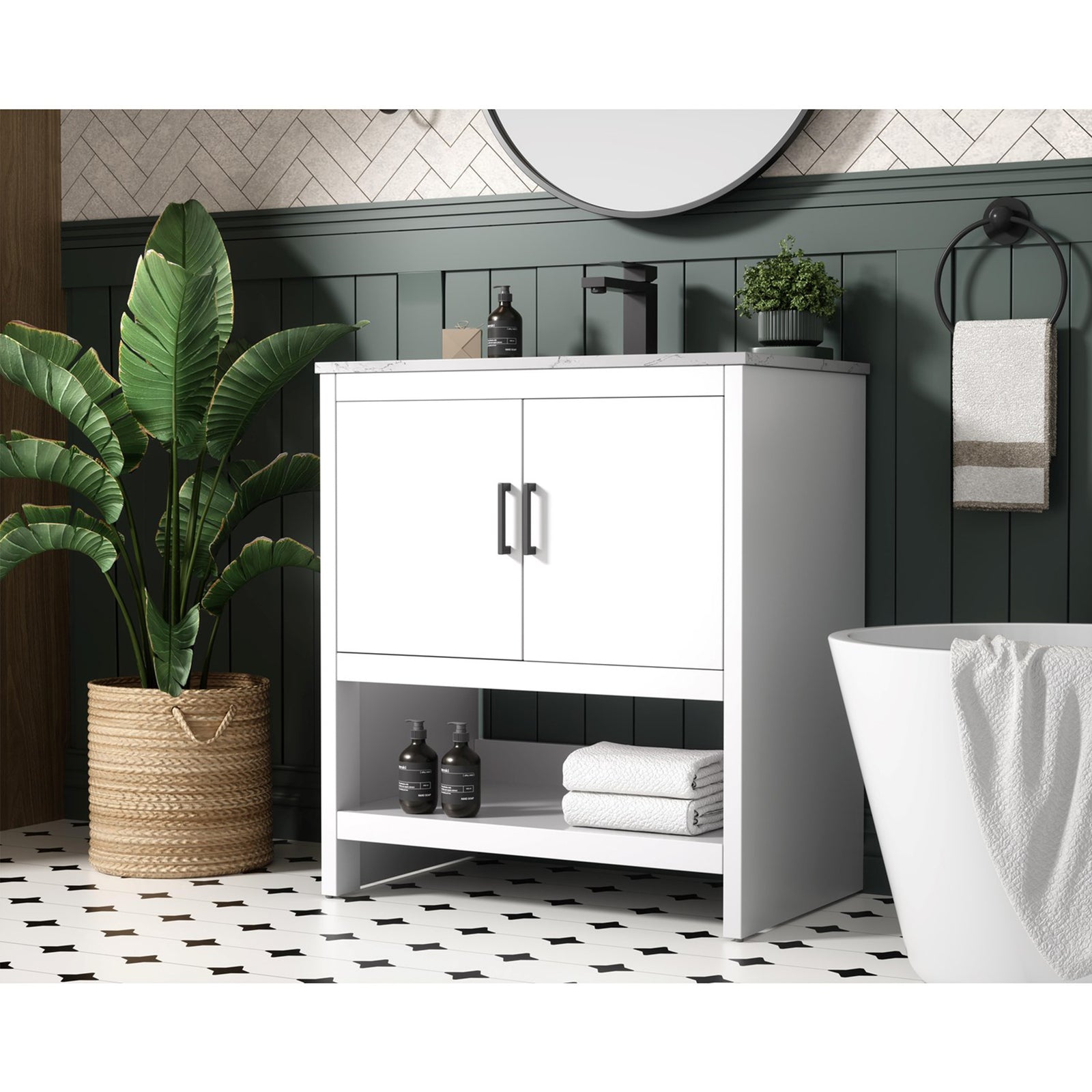 30 Inch Single Bathroom Vanity In White - View 2 - Joshua Marshal