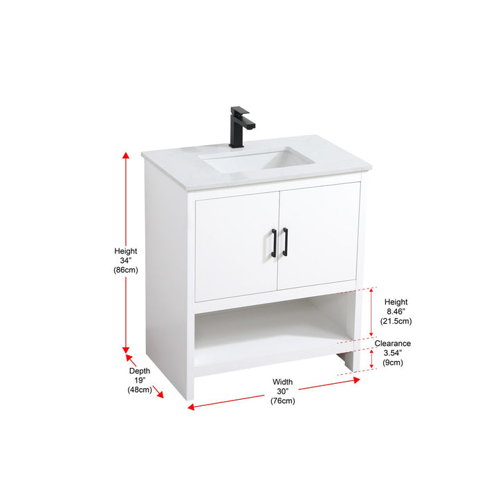 30 Inch Single Bathroom Vanity In White - View 6 - Joshua Marshal