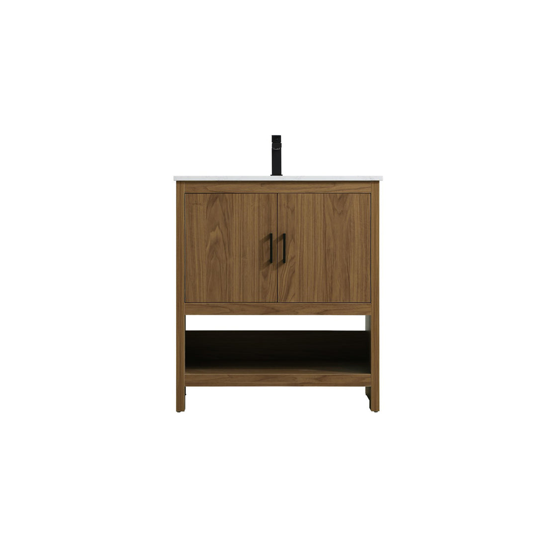 30 Inch Single Bathroom Vanity In Walnut Brown - View 3 - Joshua Marshal