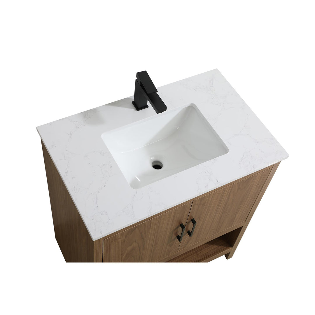 30 Inch Single Bathroom Vanity In Walnut Brown - View 5 - Joshua Marshal