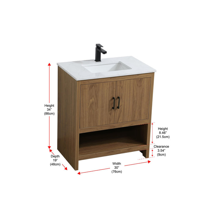 30 Inch Single Bathroom Vanity In Walnut Brown - View 6 - Joshua Marshal