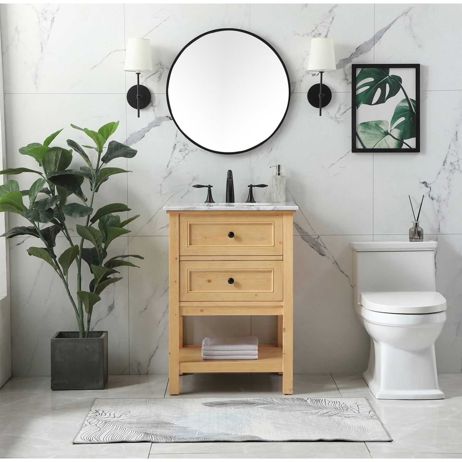 24 Inch Single Bathroom Vanity In Natural Wood - View 2 - Joshua Marshal