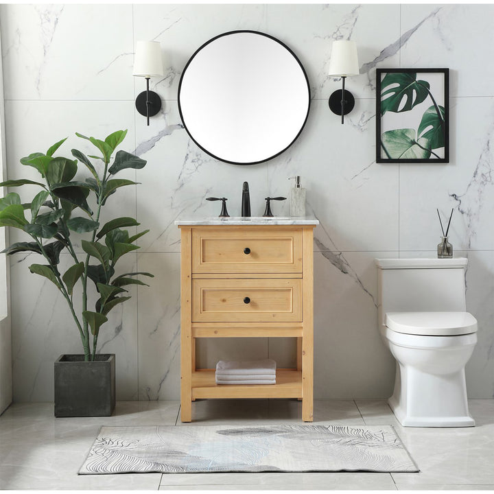 24 Inch Single Bathroom Vanity In Natural Wood - View 2 - Joshua Marshal