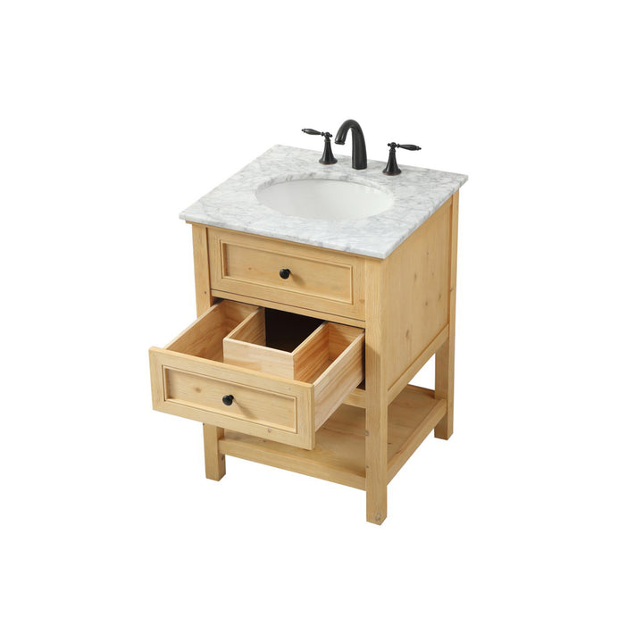 24 Inch Single Bathroom Vanity In Natural Wood - View 5 - Joshua Marshal