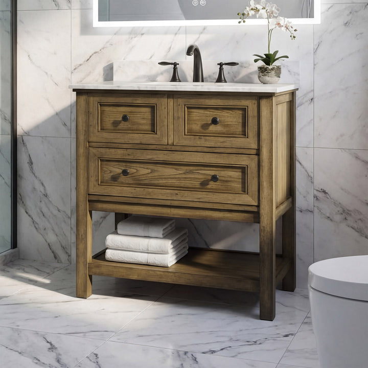 30 Inch Single Bathroom Vanity In Driftwood