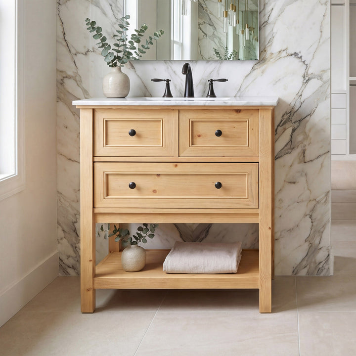 30 Inch Single Bathroom Vanity In Natural Wood Natural Wood Finish - KITCHEN & BATH by Joshua Marshal