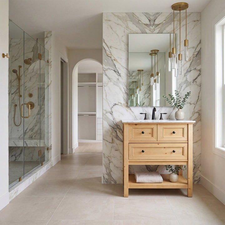30 Inch Single Bathroom Vanity In Natural Wood - View 2 - Joshua Marshal
