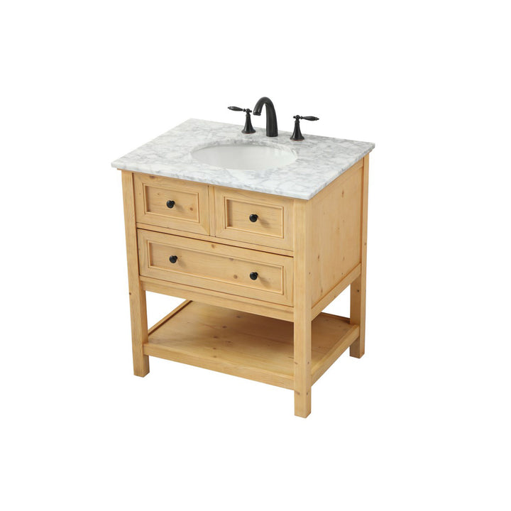 30 Inch Single Bathroom Vanity In Natural Wood - View 4 - Joshua Marshal