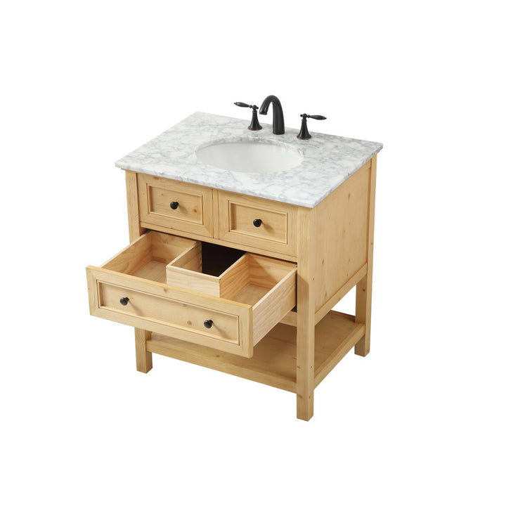 30 Inch Single Bathroom Vanity In Natural Wood - View 5 - Joshua Marshal