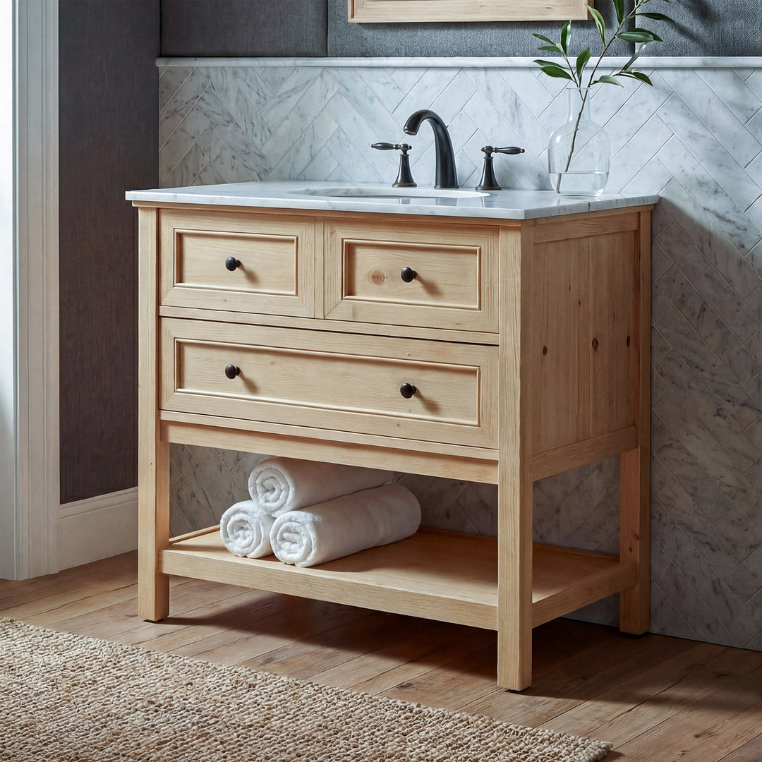 36 Inch Single Bathroom Vanity In Natural Wood Natural Wood Finish - KITCHEN & BATH by Joshua Marshal
