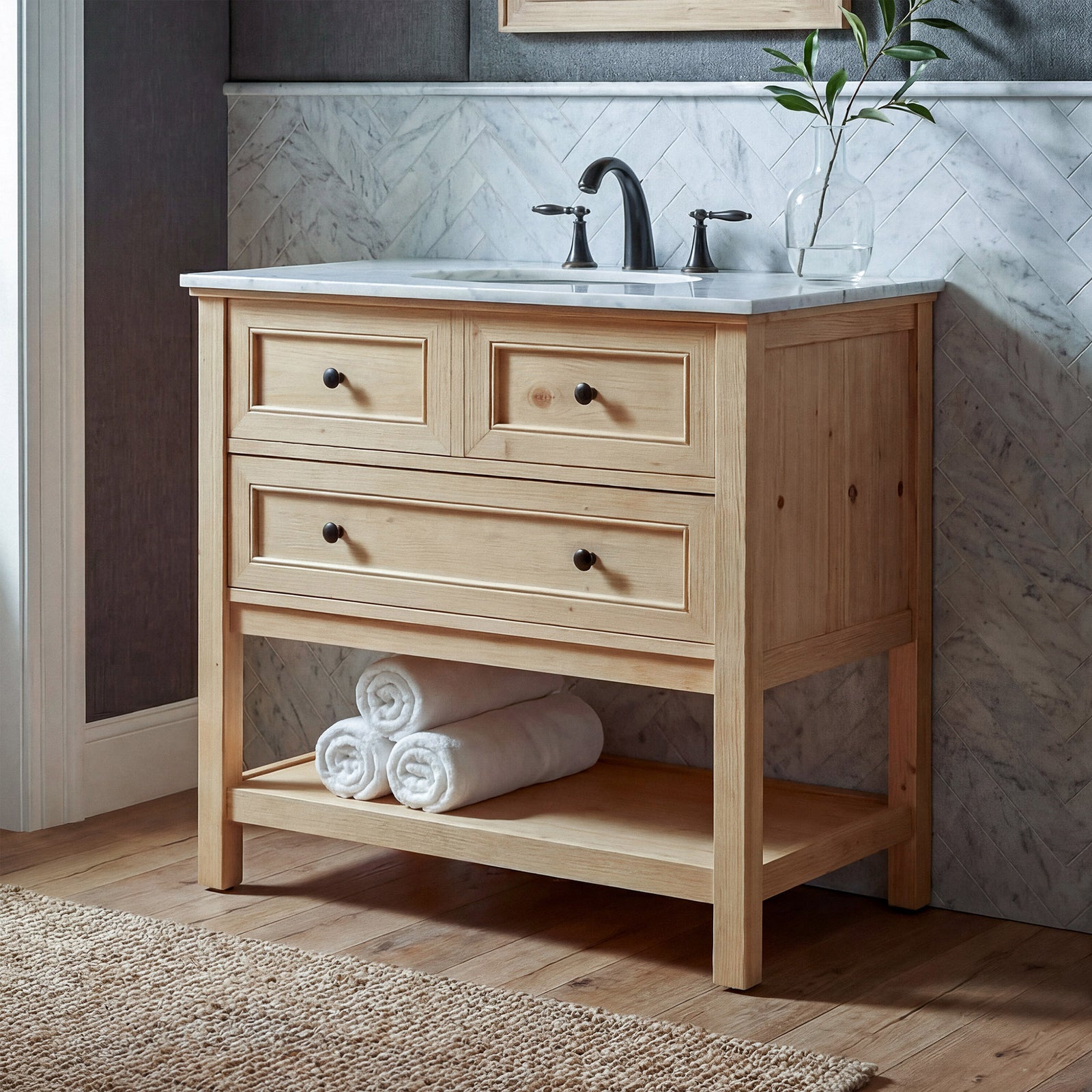 36 Inch Single Bathroom Vanity In Natural Wood Natural Wood Finish - KITCHEN & BATH by Joshua Marshal