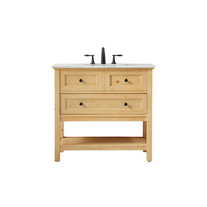36 Inch Single Bathroom Vanity In Natural Wood - View 3 - Joshua Marshal