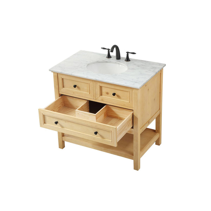 36 Inch Single Bathroom Vanity In Natural Wood - View 5 - Joshua Marshal