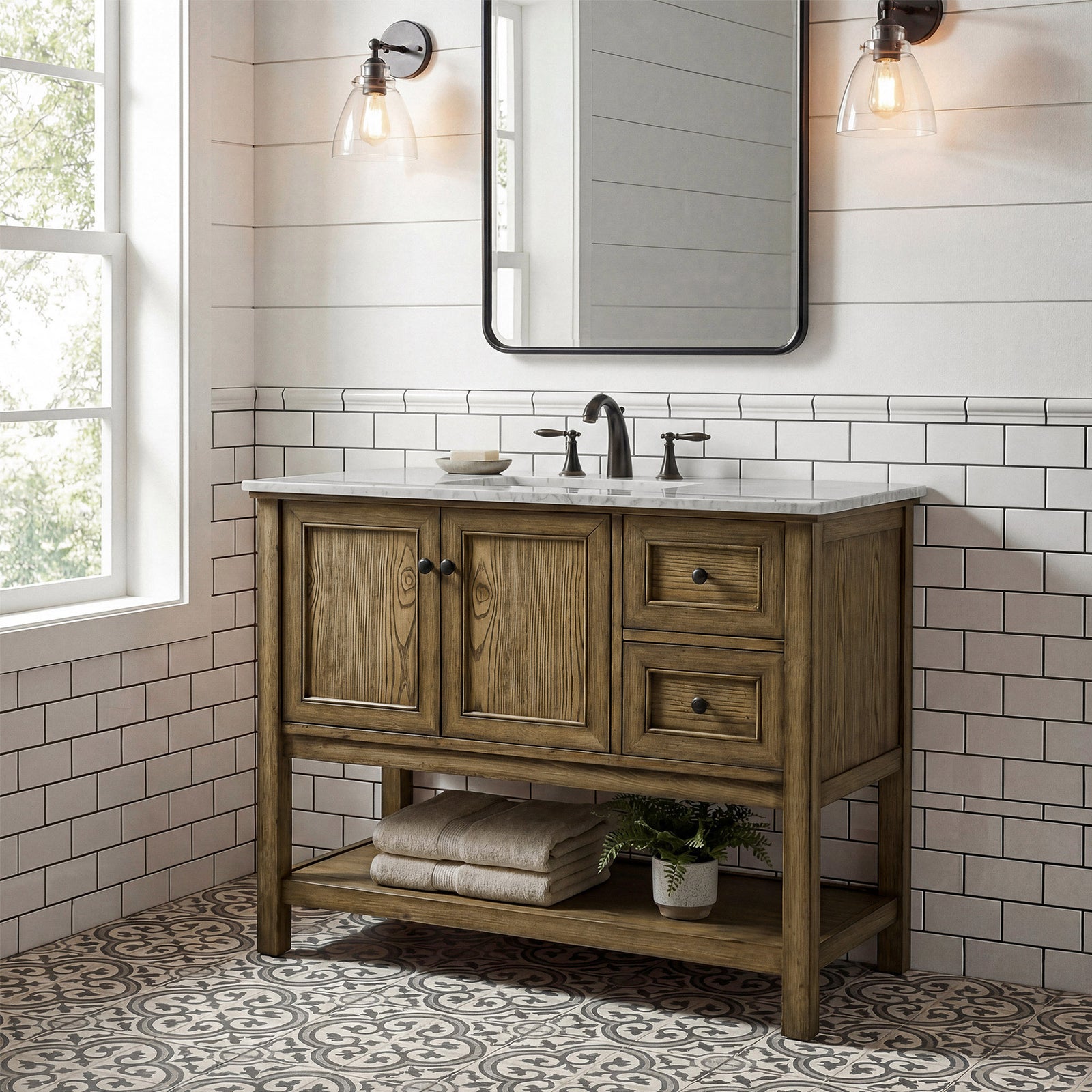 42 Inch Single Bathroom Vanity In Driftwood - View 2 - Joshua Marshal