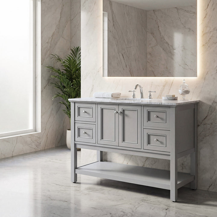 48 Inch Single Bathroom Vanity In Natural Wood - View 2 - Joshua Marshal