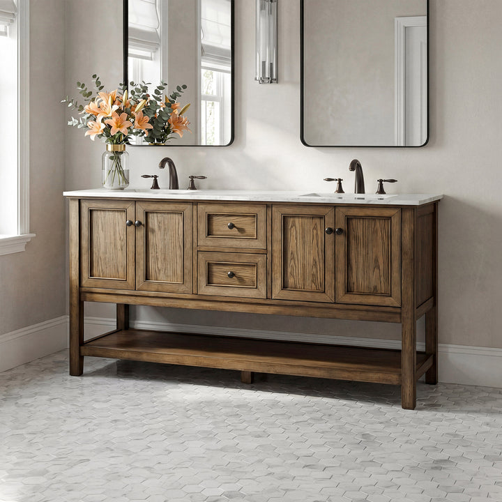 60 Inch Double Bathroom Vanity In Driftwood Driftwood Finish - KITCHEN & BATH by Joshua Marshal