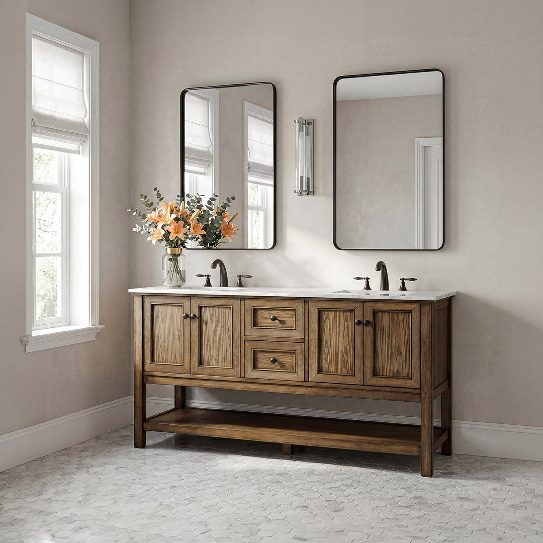 60 Inch Double Bathroom Vanity In Driftwood - View 2 - Joshua Marshal