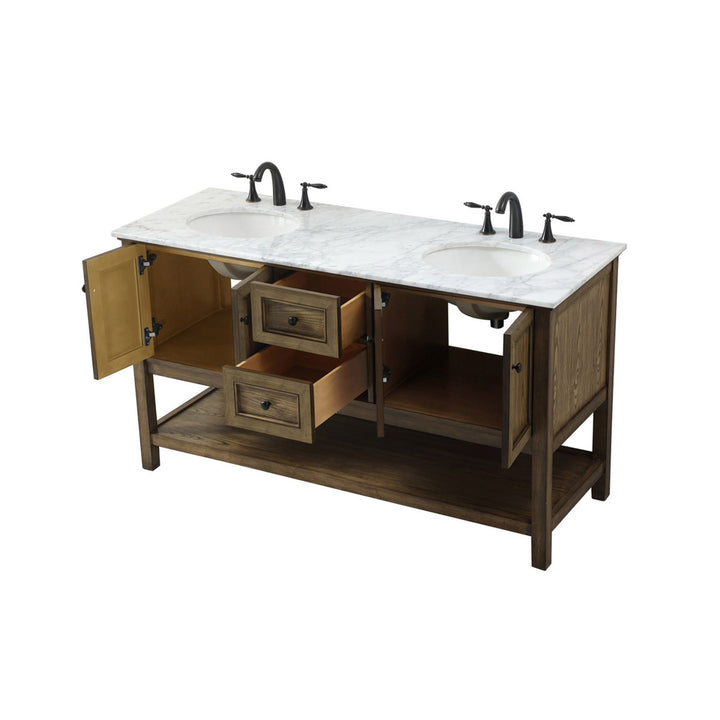 60 Inch Double Bathroom Vanity In Driftwood - View 5 - Joshua Marshal