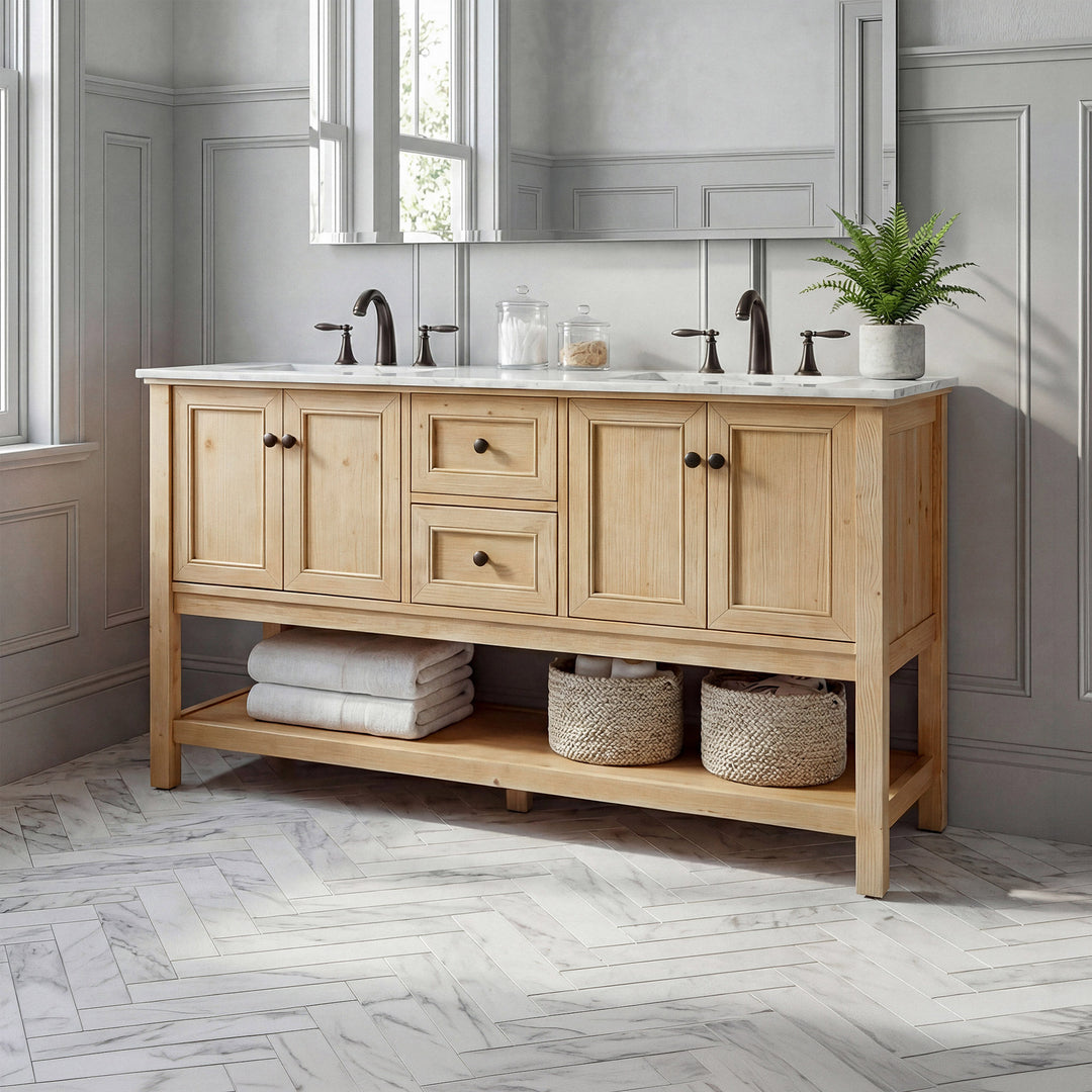 60 Inch Double Bathroom Vanity In Natural Wood Natural Wood Finish - KITCHEN & BATH by Joshua Marshal