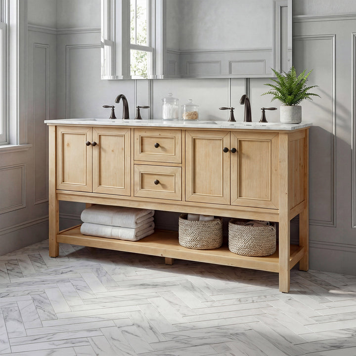 60 Inch Double Bathroom Vanity In Natural Wood Natural Wood Finish - KITCHEN & BATH by Joshua Marshal