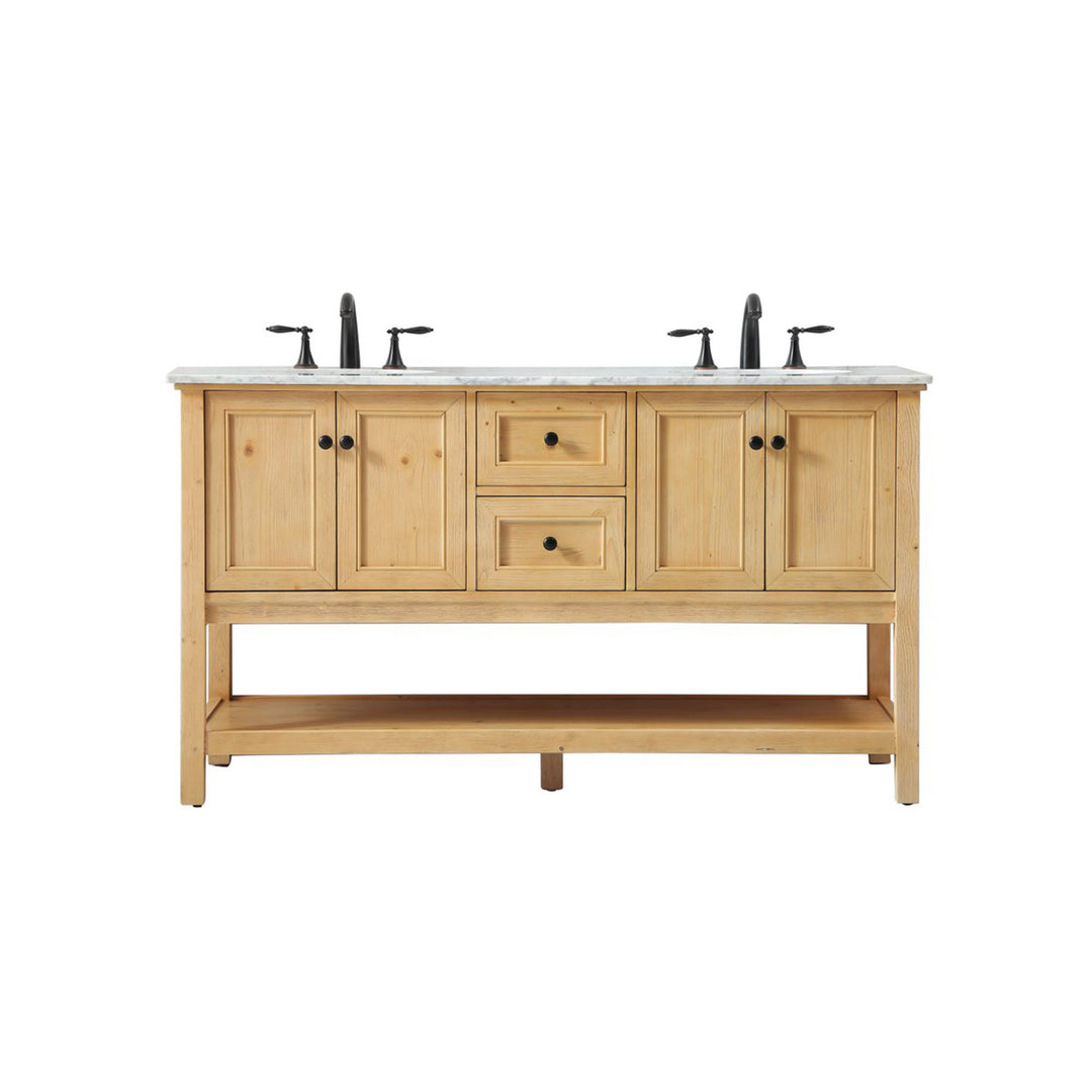 60 Inch Double Bathroom Vanity In Natural Wood - View 3 - Joshua Marshal