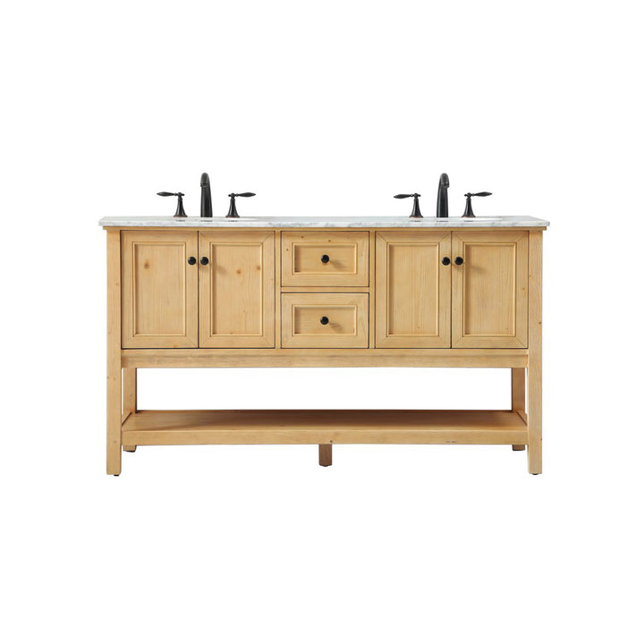 60 Inch Double Bathroom Vanity In Natural Wood - View 3 - Joshua Marshal