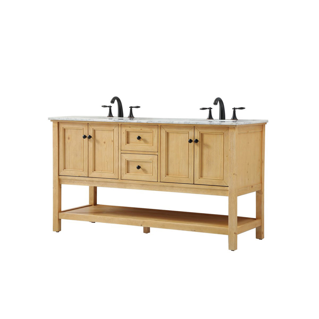60 Inch Double Bathroom Vanity In Natural Wood - View 4 - Joshua Marshal