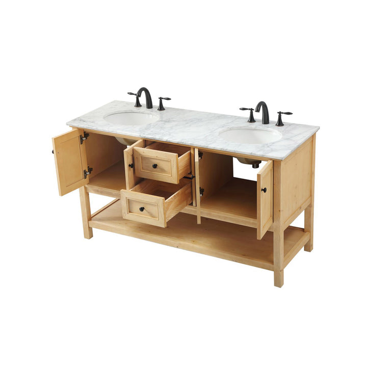 60 Inch Double Bathroom Vanity In Natural Wood - View 5 - Joshua Marshal