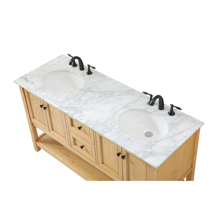 60 Inch Double Bathroom Vanity In Natural Wood - View 6 - Joshua Marshal