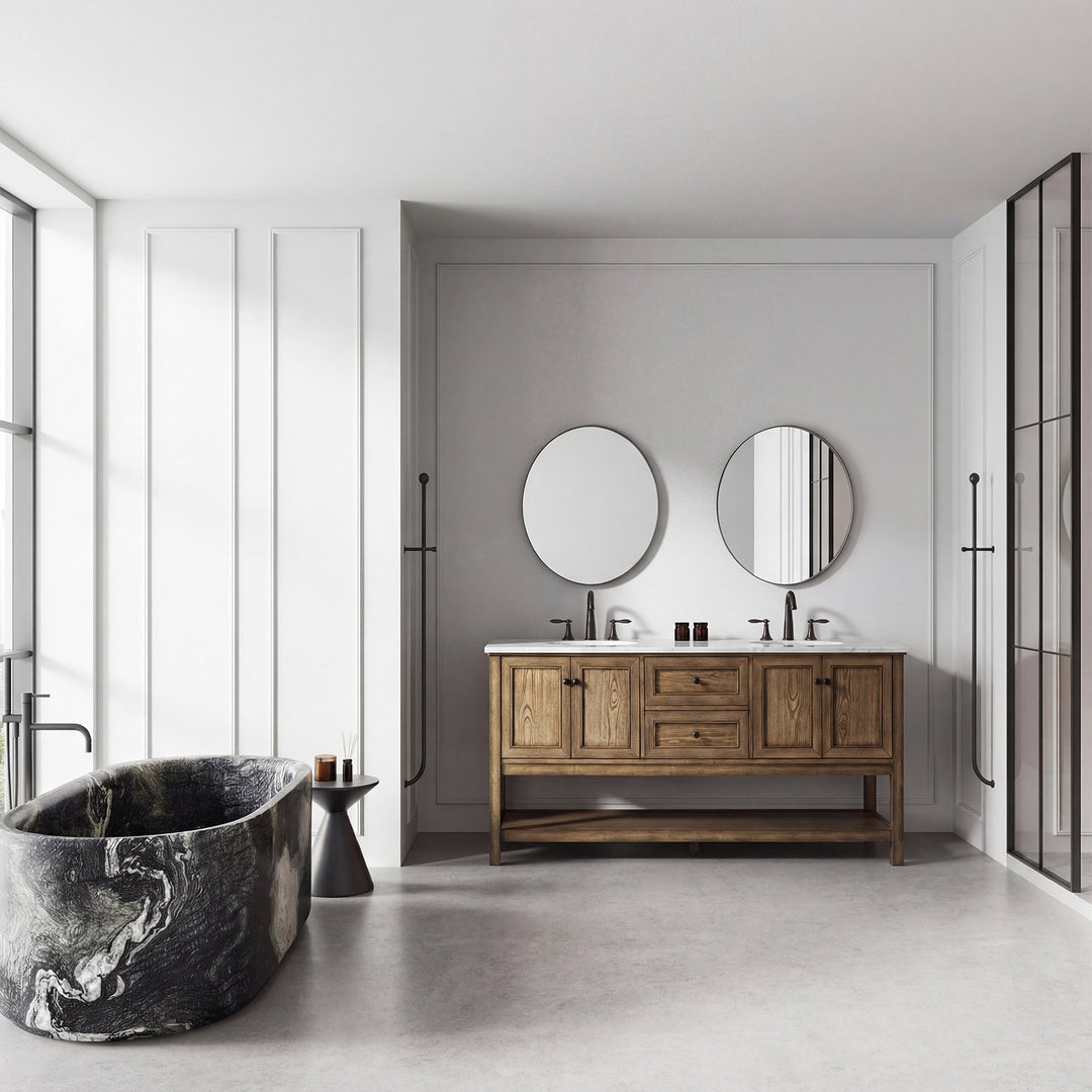72 Inch Double Bathroom Vanity In Driftwood - View 2 - Joshua Marshal