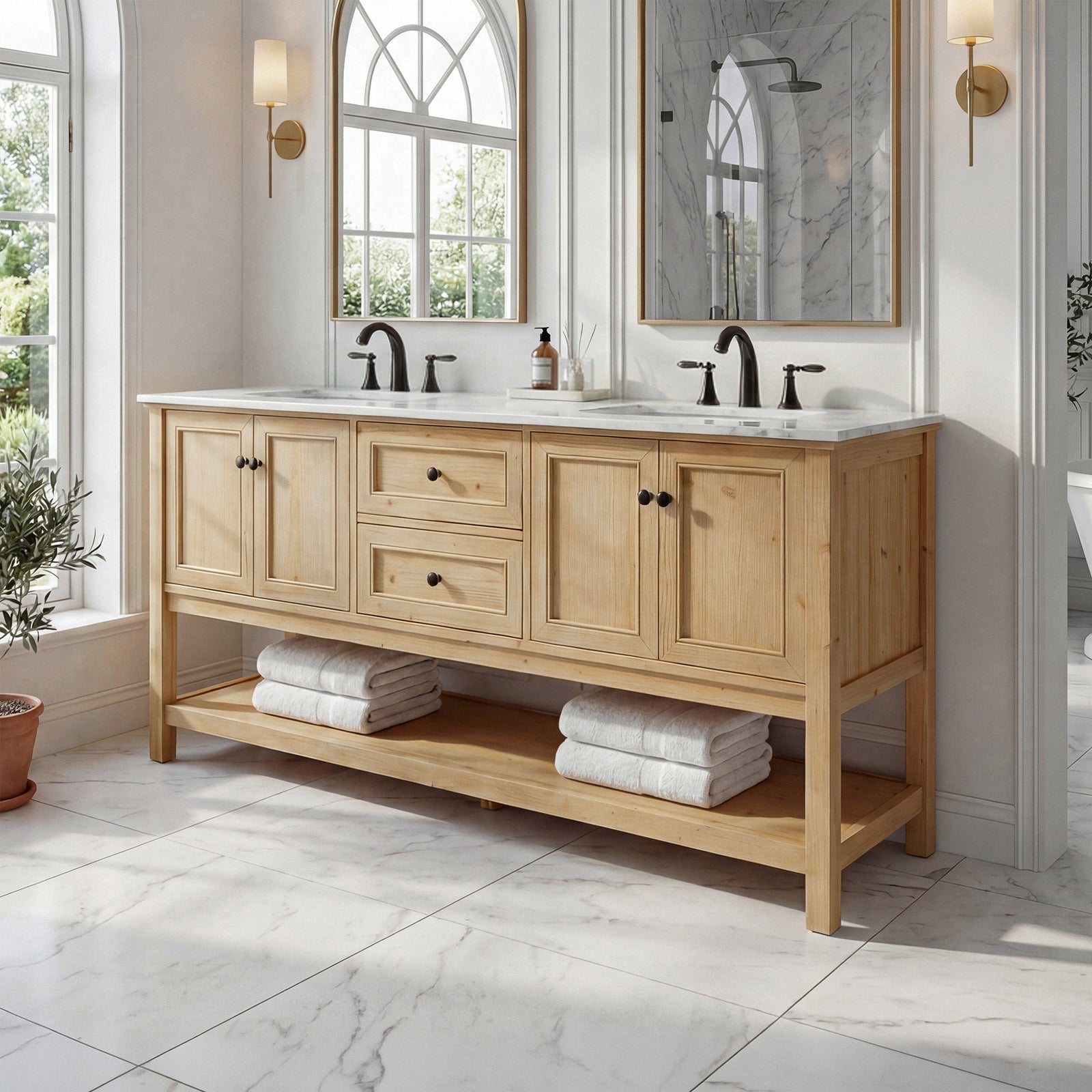72 Inch Double Bathroom Vanity In Natural Wood Natural Wood Finish - KITCHEN & BATH by Joshua Marshal