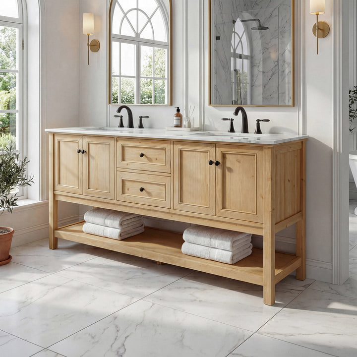 72 Inch Double Bathroom Vanity In Natural Wood Natural Wood Finish - KITCHEN & BATH by Joshua Marshal