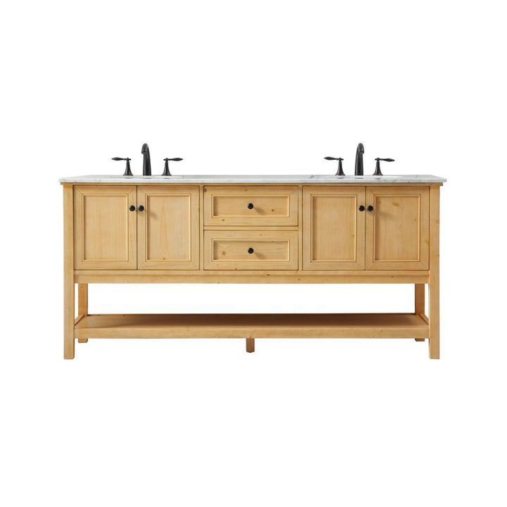 72 Inch Double Bathroom Vanity In Natural Wood - View 3 - Joshua Marshal