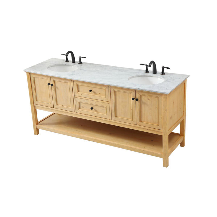 72 Inch Double Bathroom Vanity In Natural Wood - View 4 - Joshua Marshal