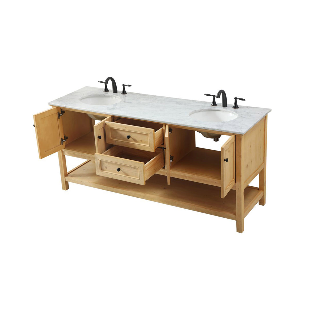 72 Inch Double Bathroom Vanity In Natural Wood - View 5 - Joshua Marshal