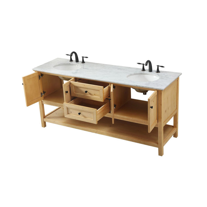 72 Inch Double Bathroom Vanity In Natural Wood - View 5 - Joshua Marshal